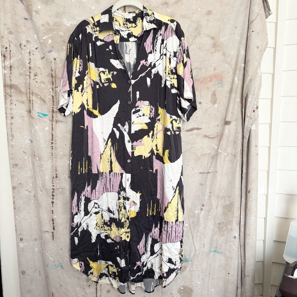 6397 Printed Silk Oversized Shirt Dress